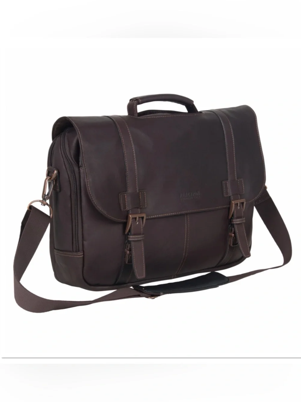 Kenneth Cole Reaction Leather Flapover Messenger Bag Brown